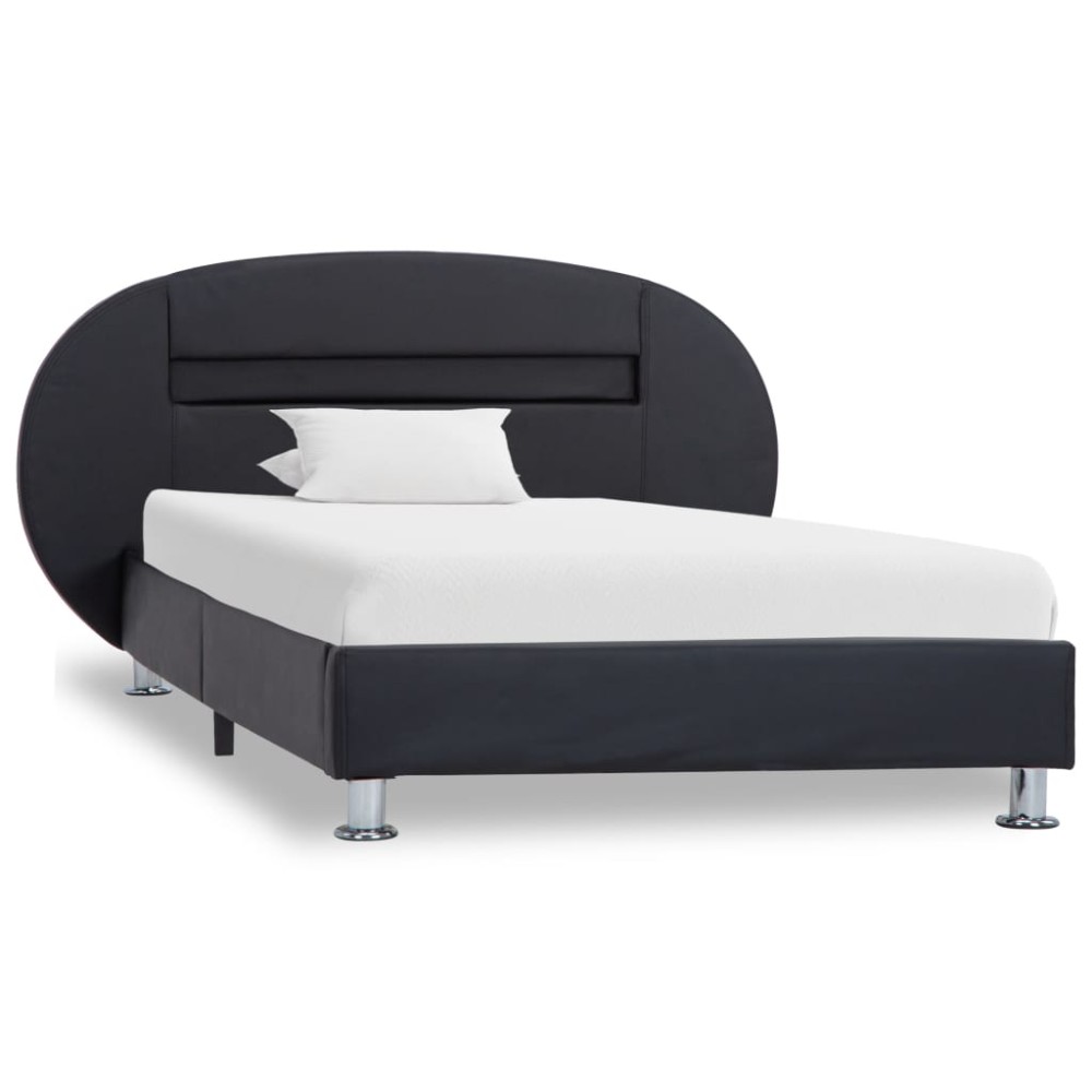 vidaXL Cadru de pat cu LED, negru, 90 x 200 cm, piele artificială
