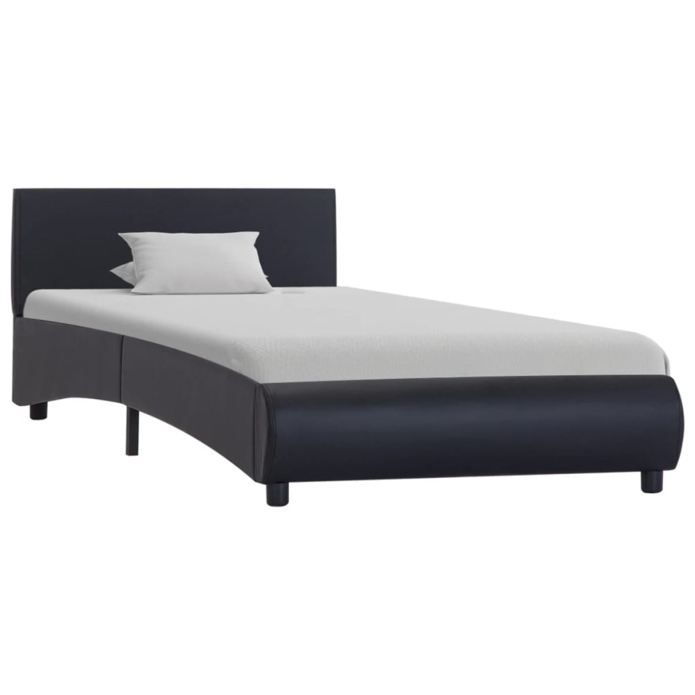 vidaXL Cadru de pat cu LED, negru, 90 x 200 cm, piele ecologică