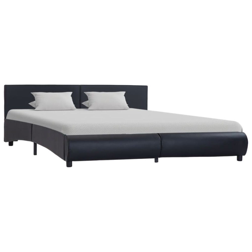 vidaXL Cadru de pat cu LED, negru, 180 x 200 cm, piele ecologică