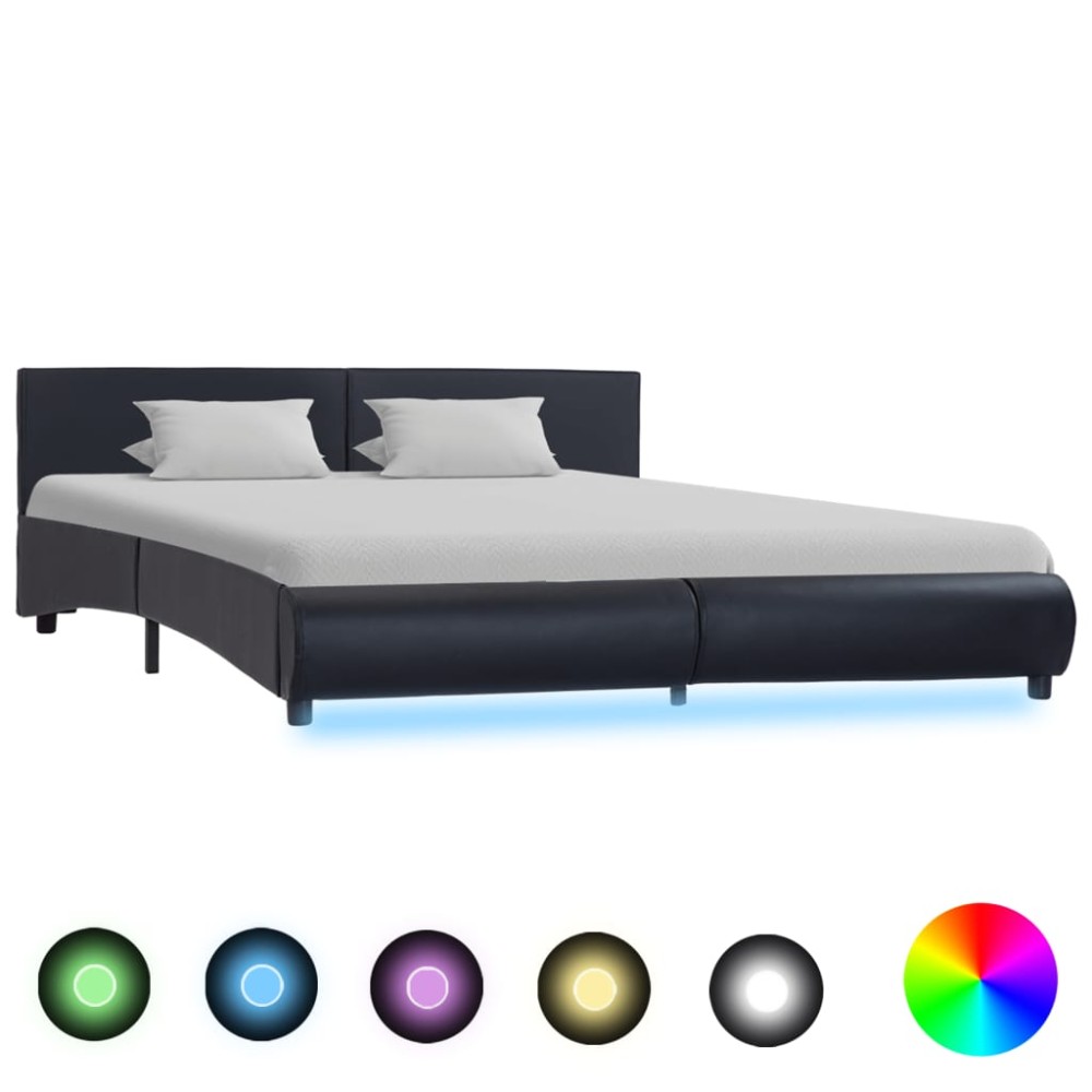 vidaXL Cadru de pat cu LED, negru, 180 x 200 cm, piele ecologică
