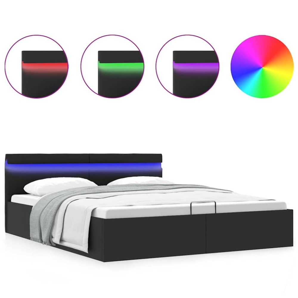 vidaXL Cadru de pat hidraulic cu ladă LED negru 180 x 200 cm piele eco
