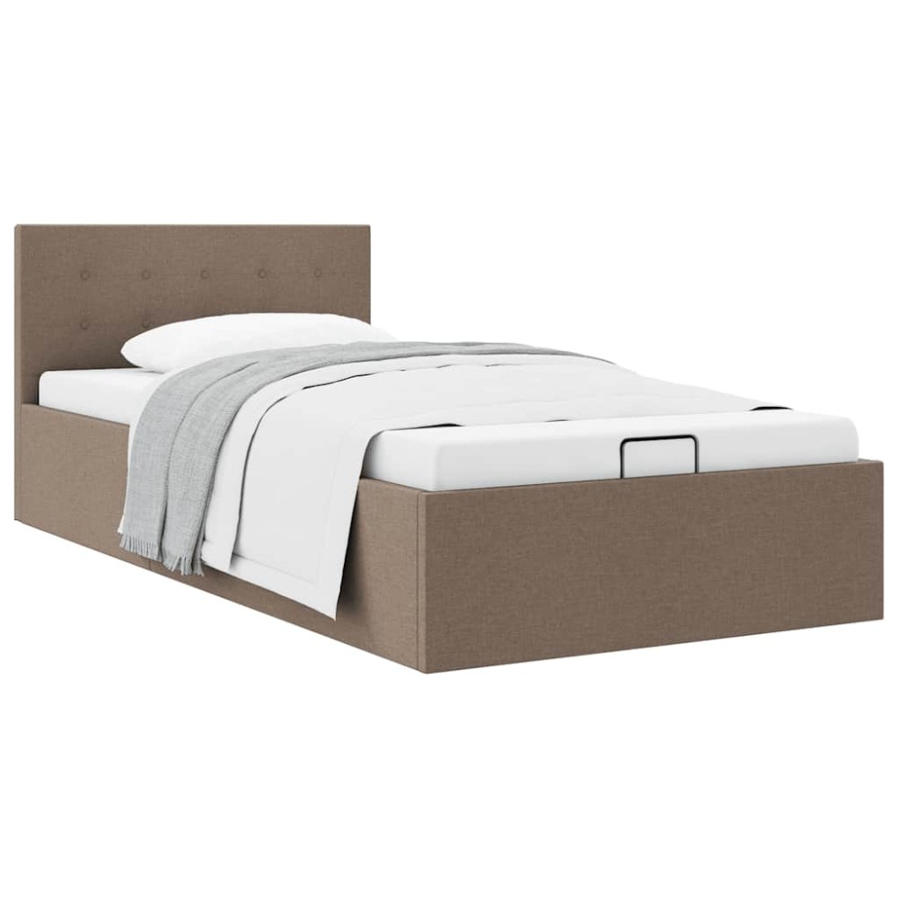 vidaXL Cadru de pat hidraulic cu ladă, gri taupe, 100 x 200 cm, textil