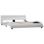 vidaXL Cadru de pat cu LED, alb, 140 x 200 cm, piele ecologică