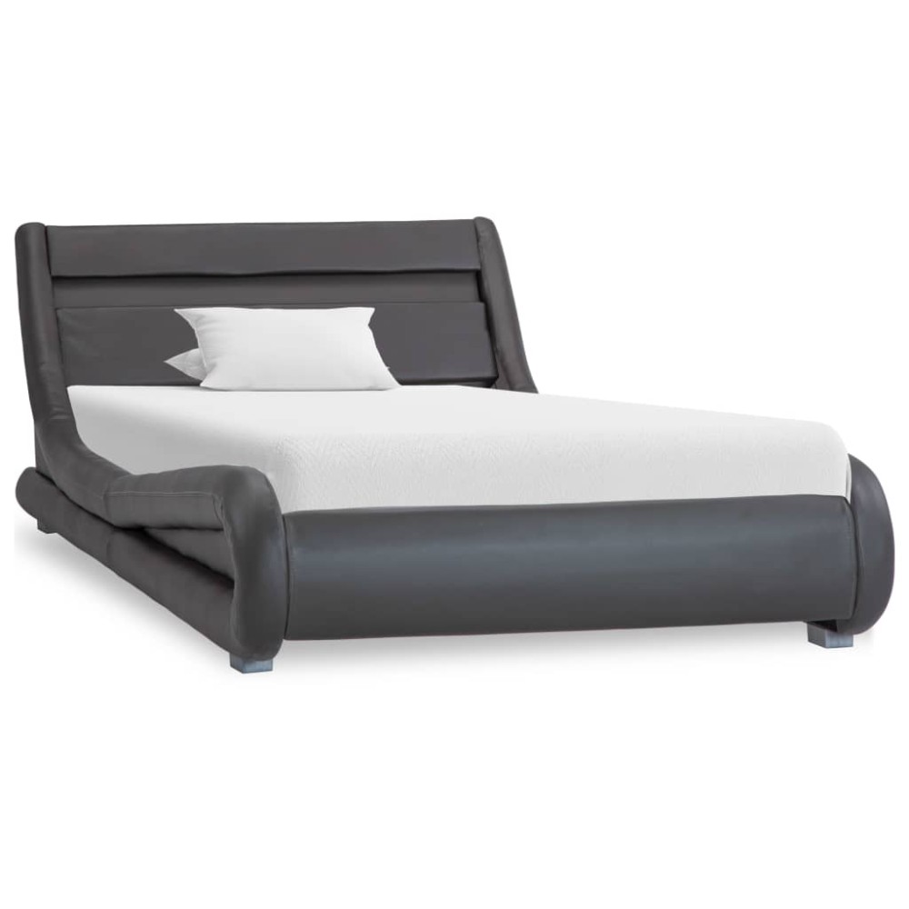 vidaXL Cadru de pat cu LED-uri, gri, 100 x 200 cm, piele ecologică