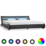 vidaXL Cadru de pat cu LED, gri, 180 x 200 cm, piele artificială