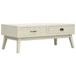 vidaXL Masă de cafea cu 2 sertare sculptate, gri, 110x50x40 cm, lemn vidaXL Masă de cafea cu 2 sertare sculptate, gri, 110x50x40 cm, lemn