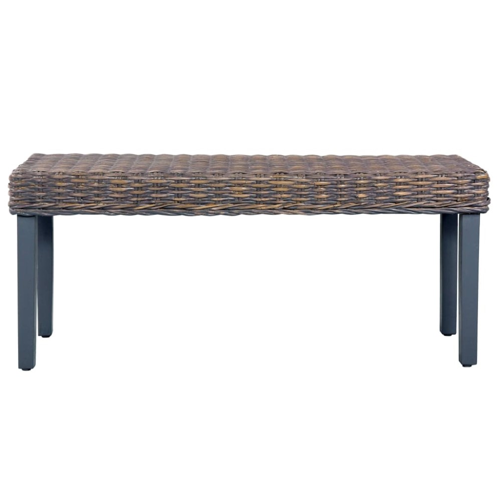 vidaXL Bancă, gri, 110 cm, ratan kubu natural și lemn masiv de mahon