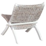 vidaXL Scaun relaxare, alb & natural, ratan kubu & lemn masiv de mahon vidaXL Scaun relaxare, alb & natural, ratan kubu & lemn masiv de mahon