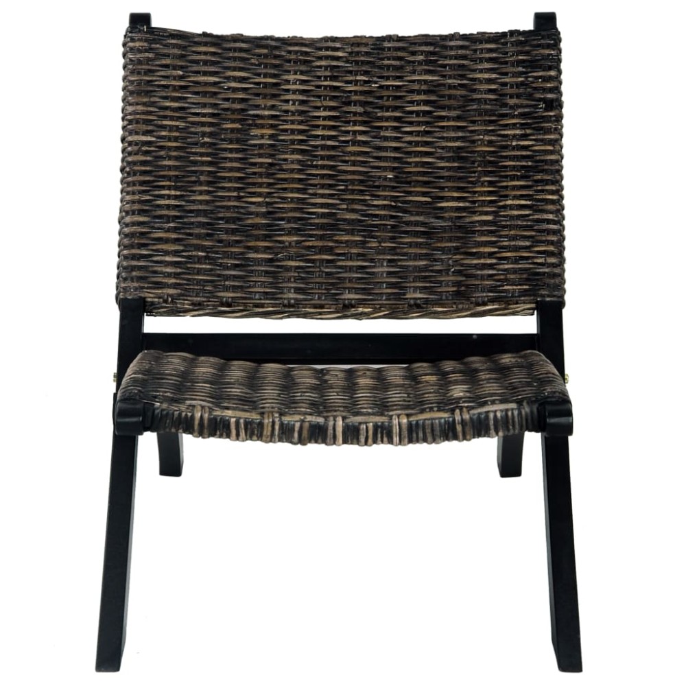 vidaXL Scaun relaxare negru & natural ratan kubu & lemn masiv de mahon