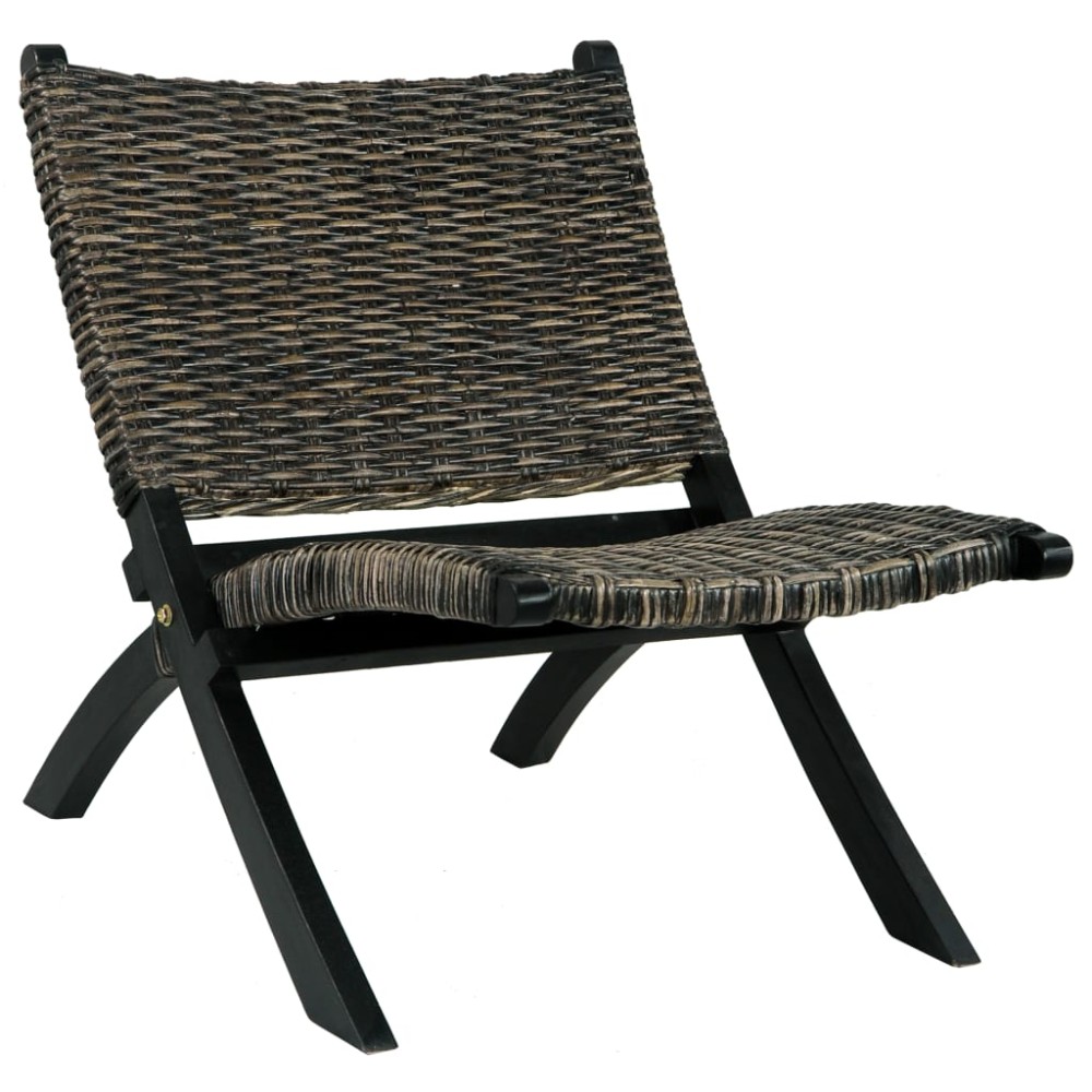 vidaXL Scaun relaxare negru & natural ratan kubu & lemn masiv de mahon