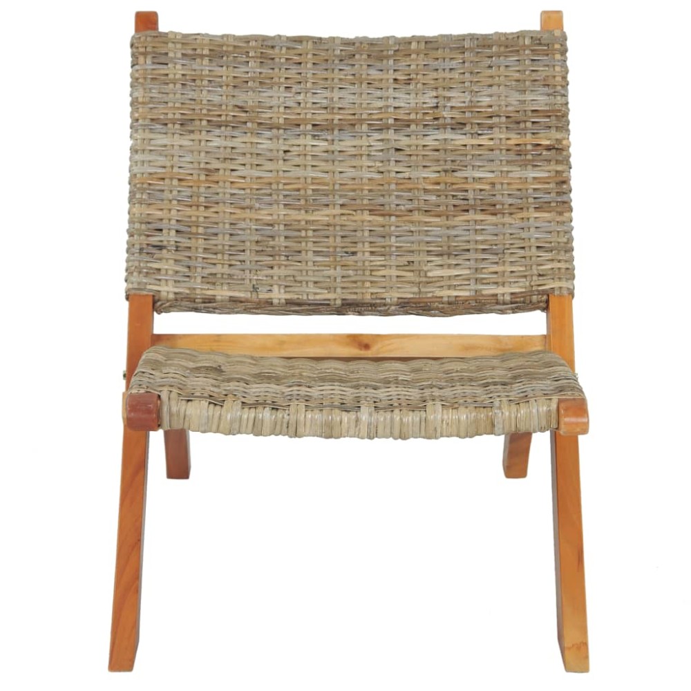 vidaXL Scaun relaxare, natural, ratan kubu și lemn masiv de mahon
