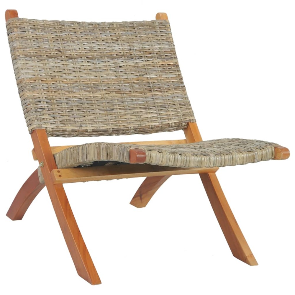 vidaXL Scaun relaxare, natural, ratan kubu și lemn masiv de mahon