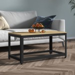 vidaXL Măsuță de cafea, maro deschis & negru, 90x45x45 cm, MDF și fier vidaXL Măsuță de cafea, maro deschis & negru, 90x45x45 cm, MDF și fier
