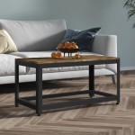 vidaXL Măsuță de cafea, maro închis & negru, 90x45x45 cm, MDF și fier vidaXL Măsuță de cafea, maro închis & negru, 90x45x45 cm, MDF și fier