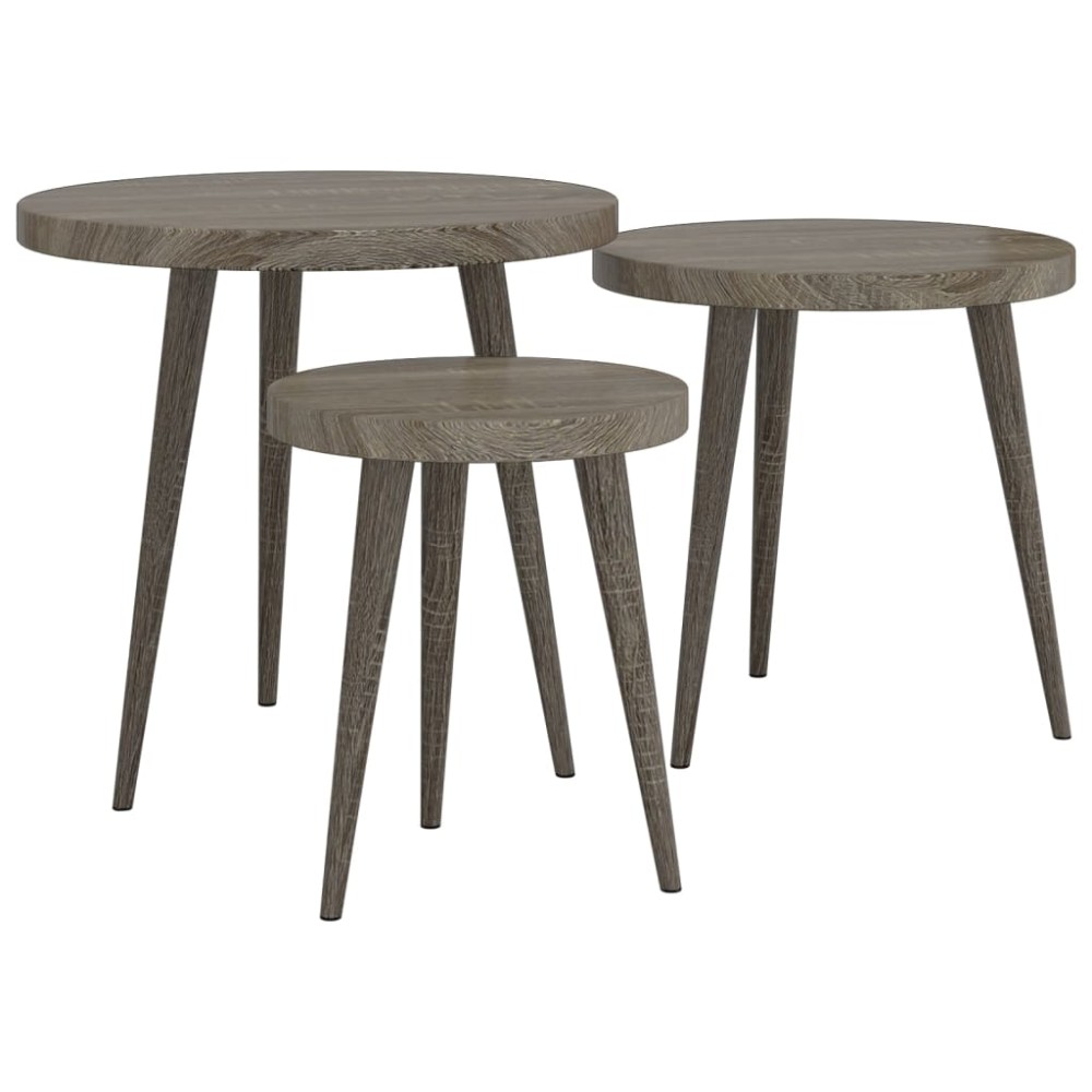 vidaXL Set de 3 mese laterale, gri, MDF și fier
