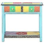 vidaXL Masă consolă pictată manual, 80 x 35 x 75 cm, lemn masiv mango vidaXL Masă consolă pictată manual, 80 x 35 x 75 cm, lemn masiv mango
