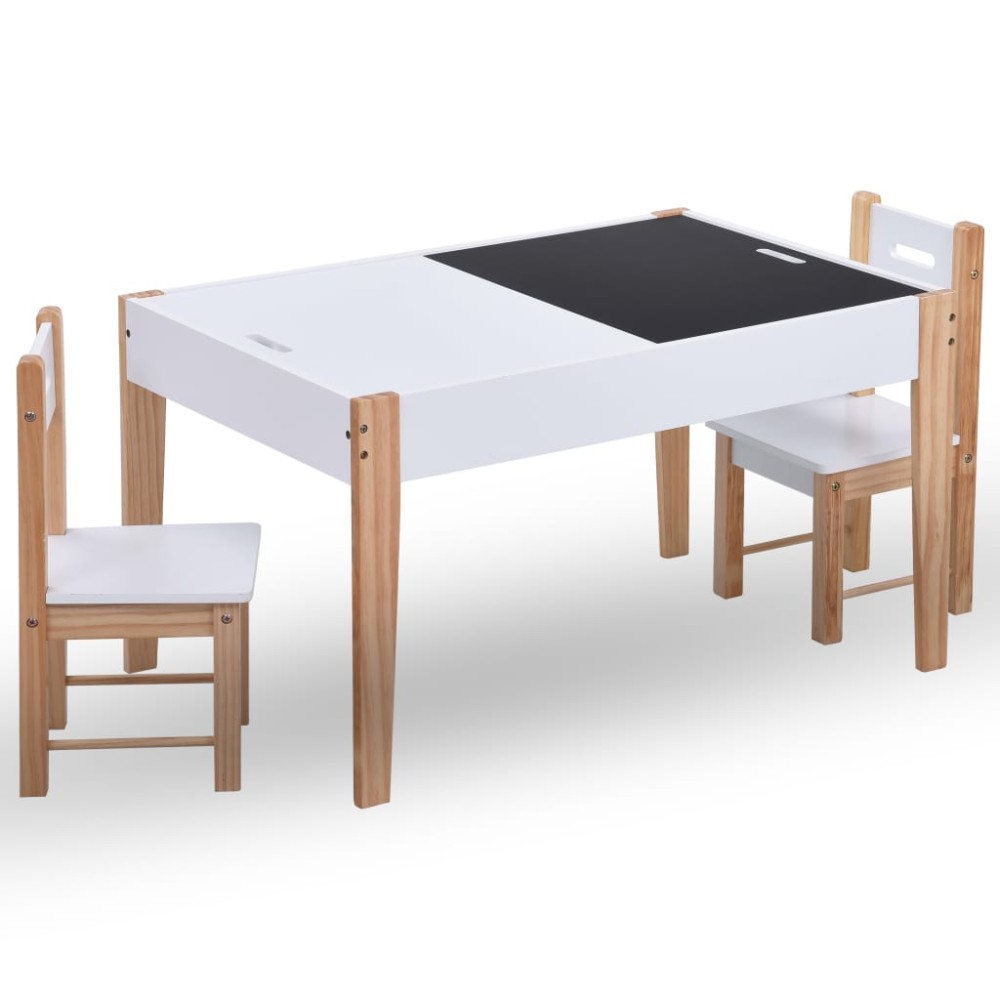 vidaXL Set masă cu scaune pentru copii cu tablă, 3 piese, negru și alb