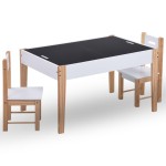 vidaXL Set masă cu scaune pentru copii cu tablă, 3 piese, negru și alb vidaXL Set masă cu scaune pentru copii cu tablă, 3 piese, negru și alb