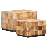 vidaXL Măsuțe de cafea, 2 buc., design bloc, lemn brut de mango