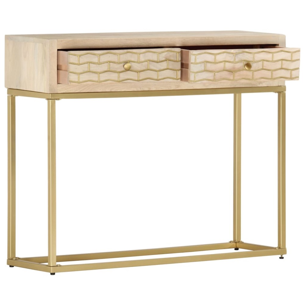 vidaXL Masă consolă, auriu, 90 x 30 x 75 cm, lemn masiv de mango