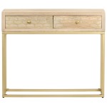 vidaXL Masă consolă, auriu, 90 x 30 x 75 cm, lemn masiv de mango vidaXL Masă consolă, auriu, 90 x 30 x 75 cm, lemn masiv de mango