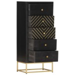vidaXL Dulap cu sertare, negru și auriu, 45x30x105 cm, lemn de mango vidaXL Dulap cu sertare, negru și auriu, 45x30x105 cm, lemn de mango
