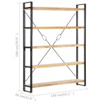 vidaXL Bibliotecă cu 5 rafturi, 140 x 30 x 180 cm, lemn masiv de mango