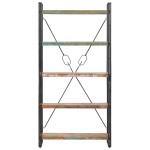 vidaXL Bibliotecă cu 5 rafturi, 90 x 30 x 180 cm, lemn masiv reciclat