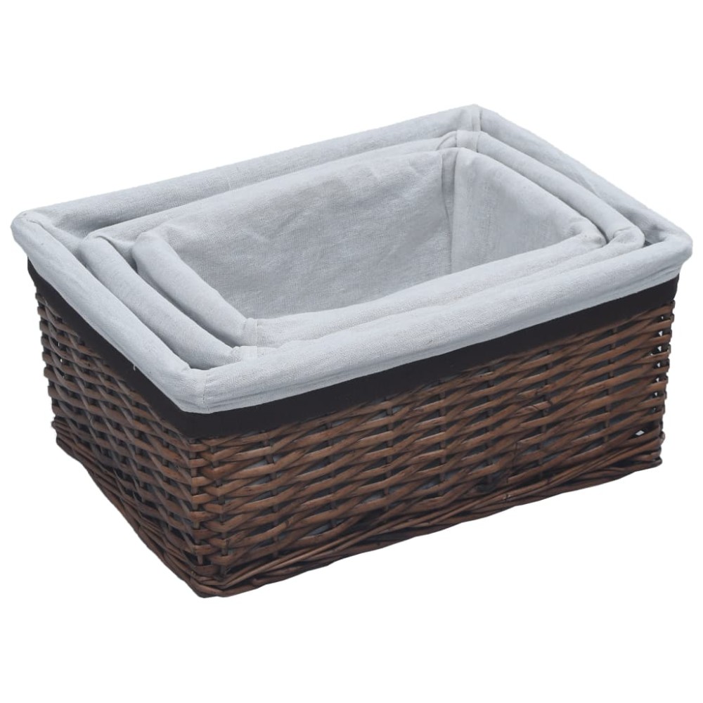 vidaXL Set de coșuri suprapuse, 3 piese, maro, salcie