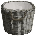 vidaXL Coș pentru lemne de foc cu mânere, gri, 59x42x28 cm, salcie vidaXL Coș pentru lemne de foc cu mânere, gri, 59x42x28 cm, salcie