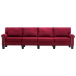 vidaXL Canapea cu 4 locuri, roșu vin, material textil
