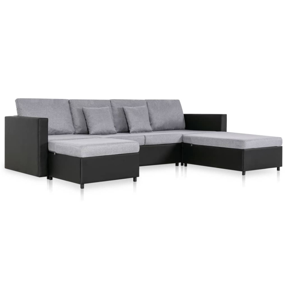 vidaXL Canapea extensibilă cu 4 locuri, negru, piele ecologică