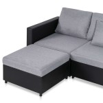vidaXL Canapea extensibilă cu 4 locuri, negru, piele ecologică