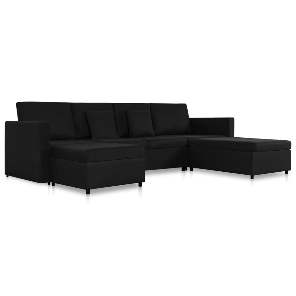 vidaXL Canapea extensibilă cu 4 locuri, negru, material textil