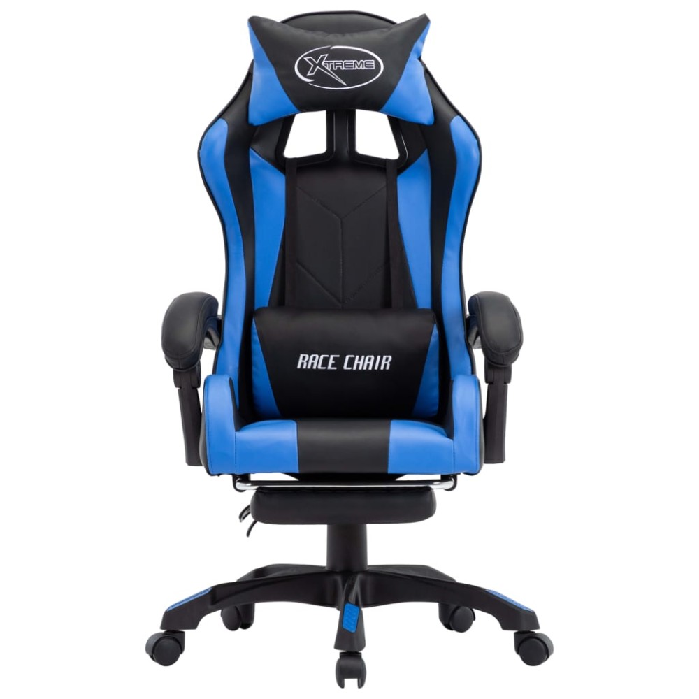 vidaXL Scaun racing suport picioare albastru/negru piele ecologică