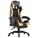 vidaXL Scaun de racing suport picioare auriu/negru piele ecologică vidaXL Scaun de racing suport picioare auriu/negru piele ecologică