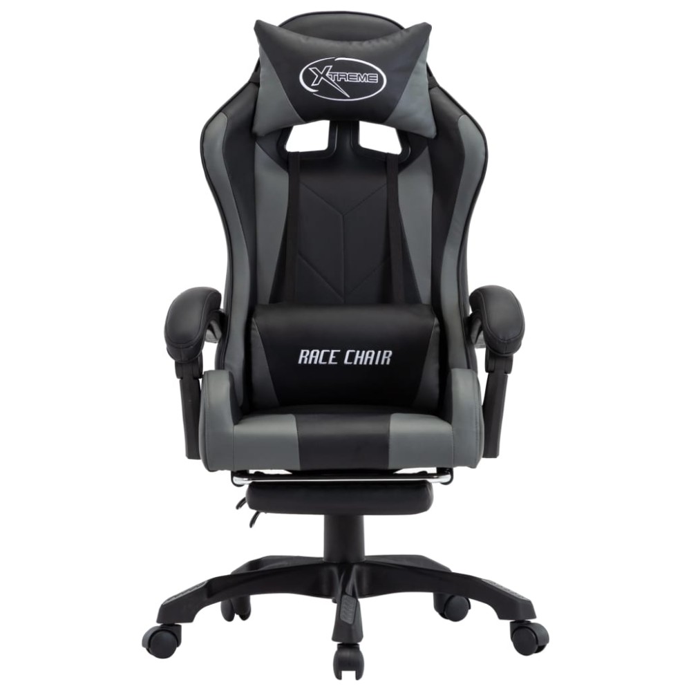 vidaXL Scaun de racing, suport picioare, gri/negru, piele ecologică