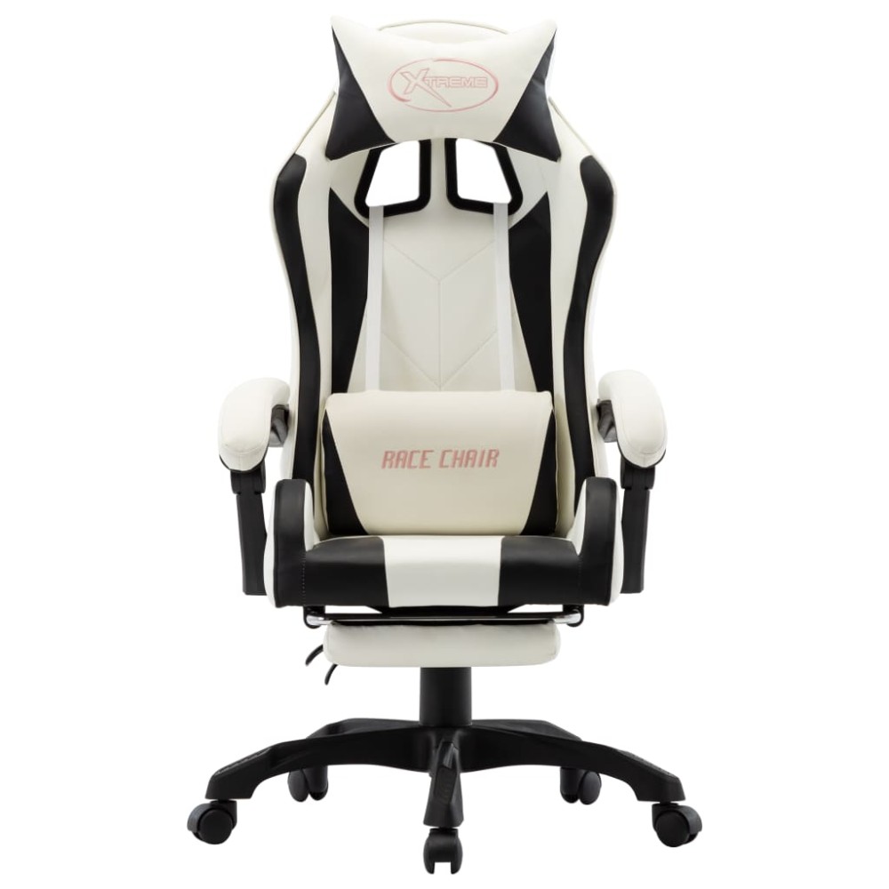 vidaXL Scaun de racing cu suport picioare, negru/alb, piele ecologică