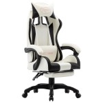 vidaXL Scaun de racing cu suport picioare, negru/alb, piele ecologică vidaXL Scaun de racing cu suport picioare, negru/alb, piele ecologică