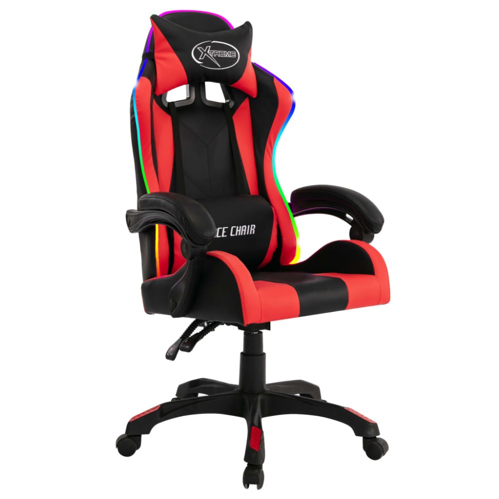 vidaXL Scaun de jocuri cu LED RGB, roșu și negru, piele ecologică