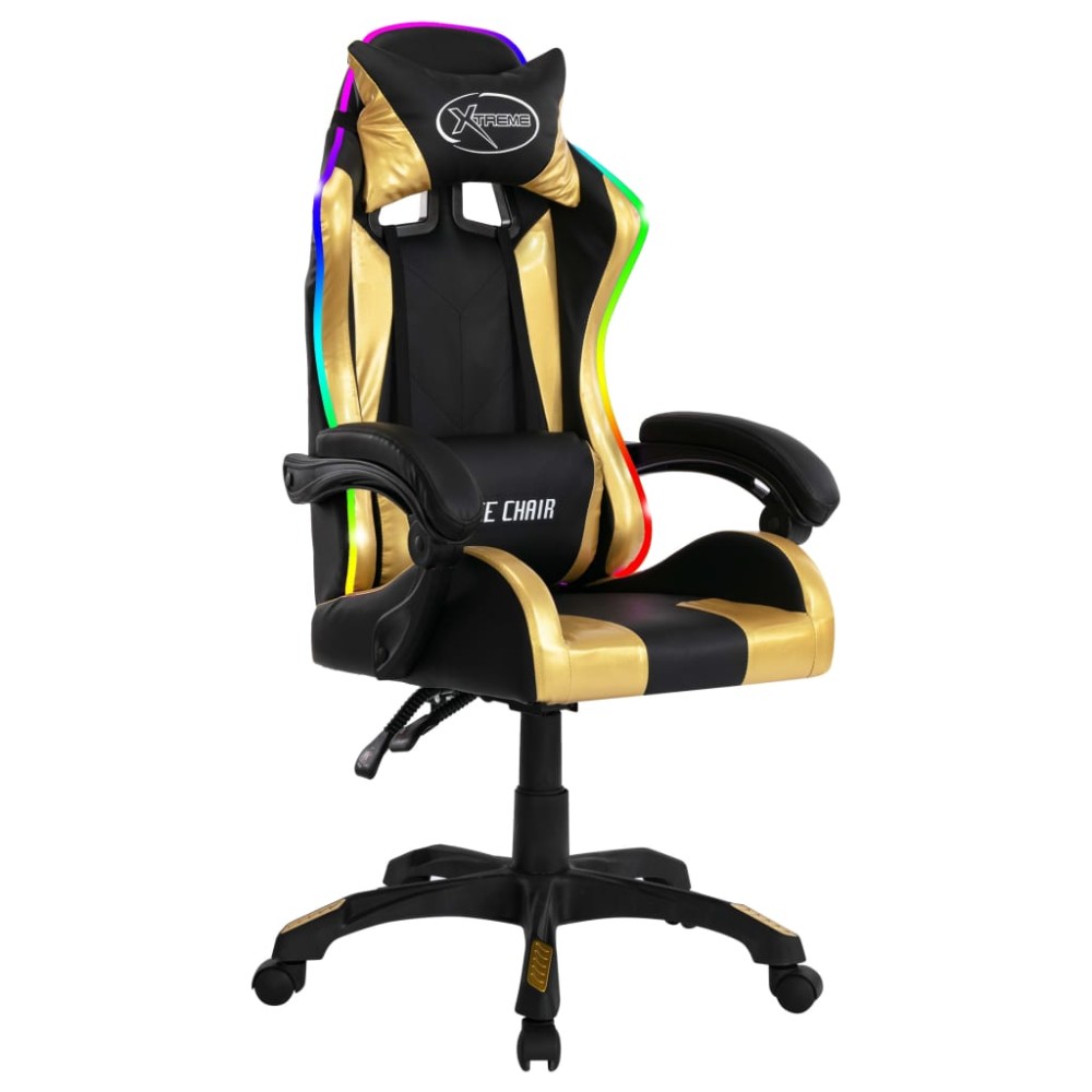 vidaXL Scaun de jocuri cu LED RGB, auriu și negru, piele ecologică
