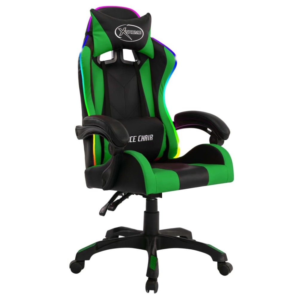vidaXL Scaun de jocuri cu LED RGB, verde și negru, piele ecologică