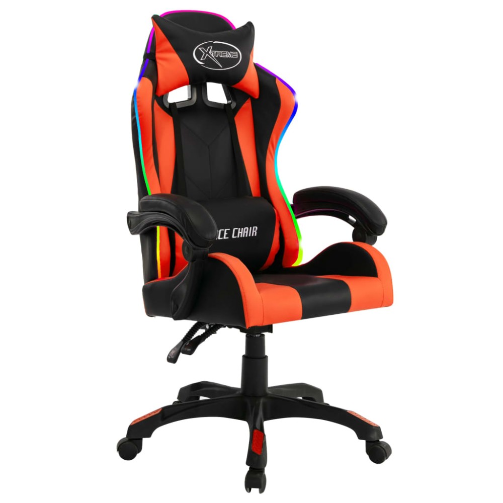 vidaXL Scaun de racing cu LED RGB, portocaliu & negru, piele ecologică
