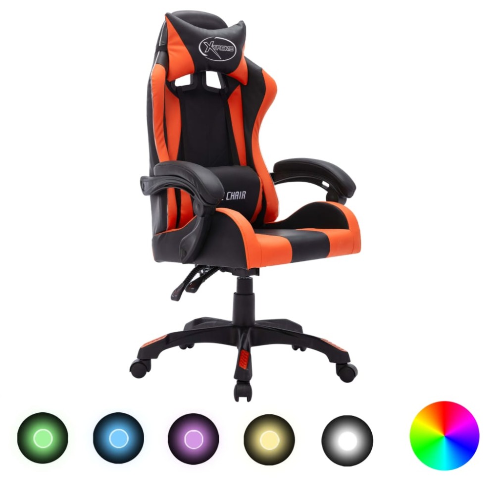 vidaXL Scaun de racing cu LED RGB, portocaliu & negru, piele ecologică