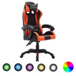 vidaXL Scaun de racing cu LED RGB, portocaliu & negru, piele ecologică vidaXL Scaun de racing cu LED RGB, portocaliu & negru, piele ecologică