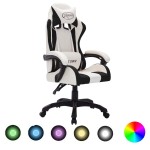 vidaXL Scaun de racing cu LED RGB, alb și negru, piele ecologică vidaXL Scaun de racing cu LED RGB, alb și negru, piele ecologică