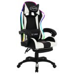 vidaXL Scaun de racing cu LED RGB, alb și negru, piele ecologică vidaXL Scaun de racing cu LED RGB, alb și negru, piele ecologică