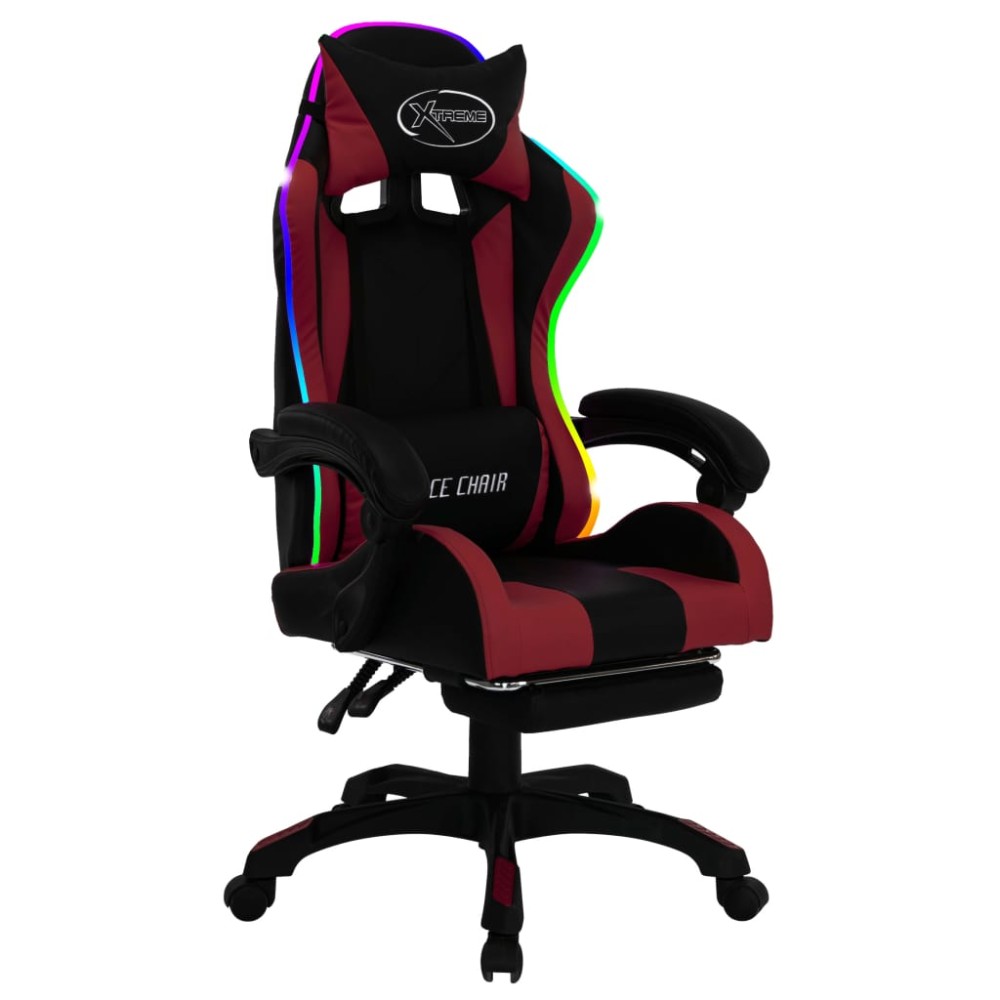 vidaXL Scaun de jocuri cu LED RGB, roșu vin și negru, piele ecologică