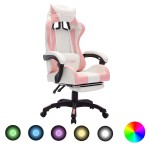 vidaXL Scaun de racing cu LED RGB, roz si alb, piele ecologică vidaXL Scaun de racing cu LED RGB, roz si alb, piele ecologică