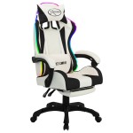 vidaXL Scaun de racing cu LED RGB, negru și alb, piele ecologică vidaXL Scaun de racing cu LED RGB, negru și alb, piele ecologică